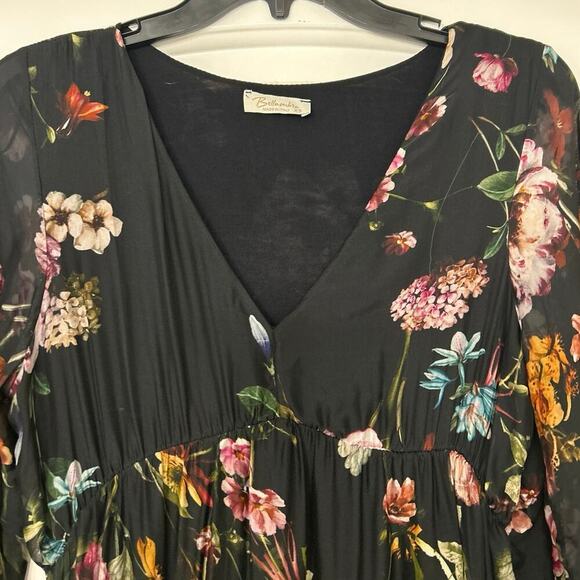 Bellambra Silk Blend Black Foral Babydoll Ruffle Hem Mini Dress XS Whimsigoth - Picture 10 of 15